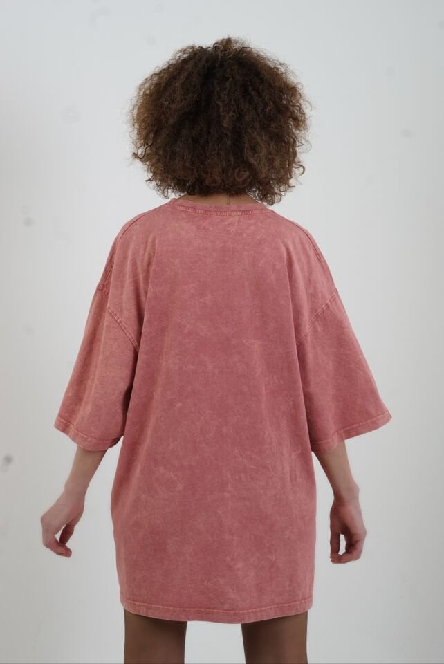 Kiremit Knicks Baskılı Soluk Efektli Oversize Tshirt