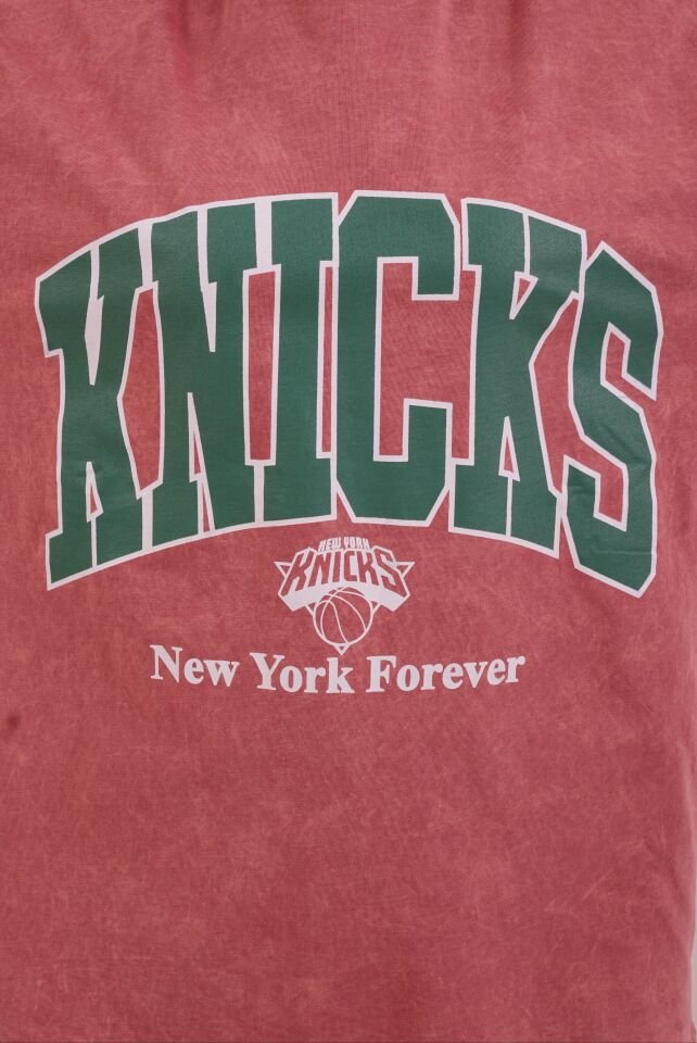 Kiremit Knicks Baskılı Soluk Efektli Oversize Tshirt