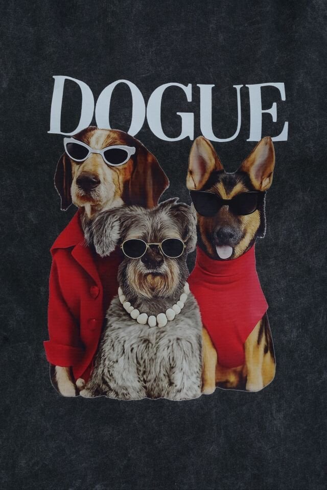 Antrasit Dogue Baskılı Soluk Efektli Oversize Tshirt