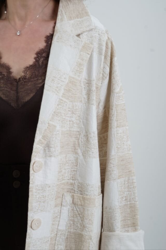 Bej Kendinden Kareli Erkek Yaka İthal Ceket