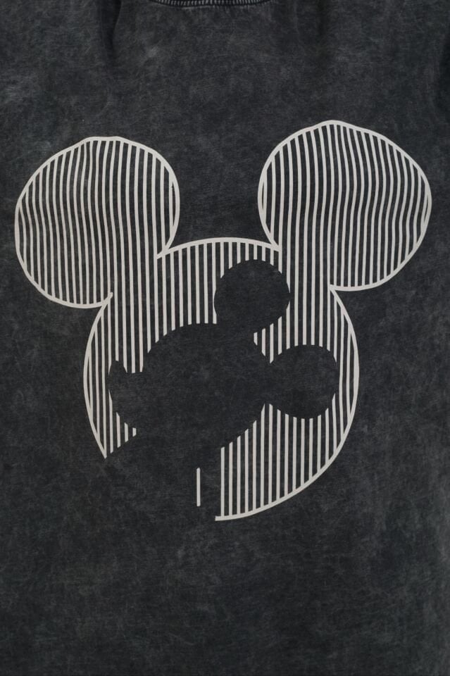 Antrasit Çizgi Karakter Baskılı Soluk Efektli Oversize Tshirt