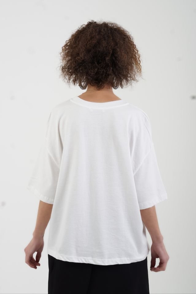 Ekru Morning Baskılı Oversize Tshirt