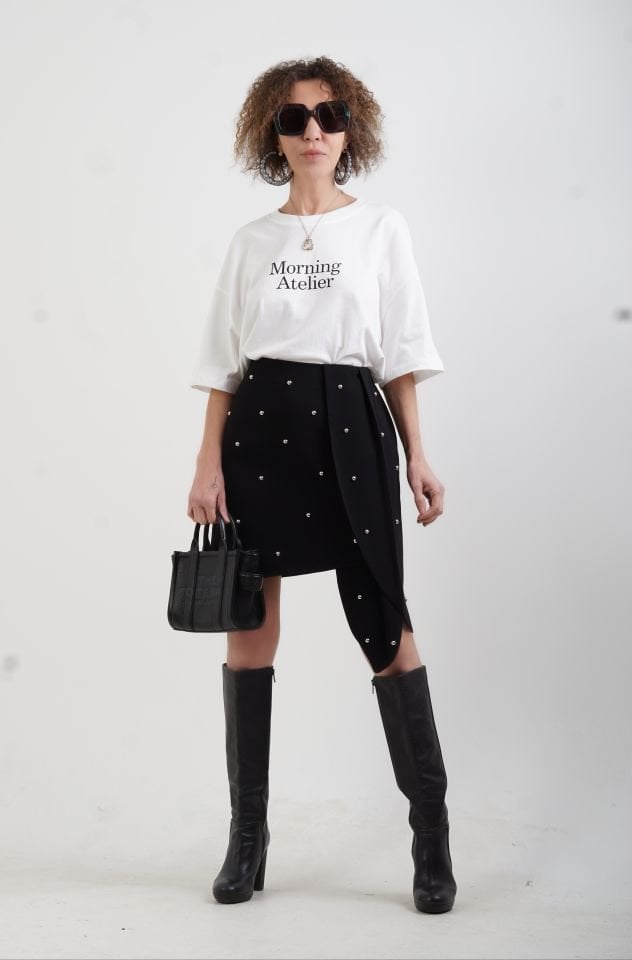 Ekru Morning Baskılı Oversize Tshirt
