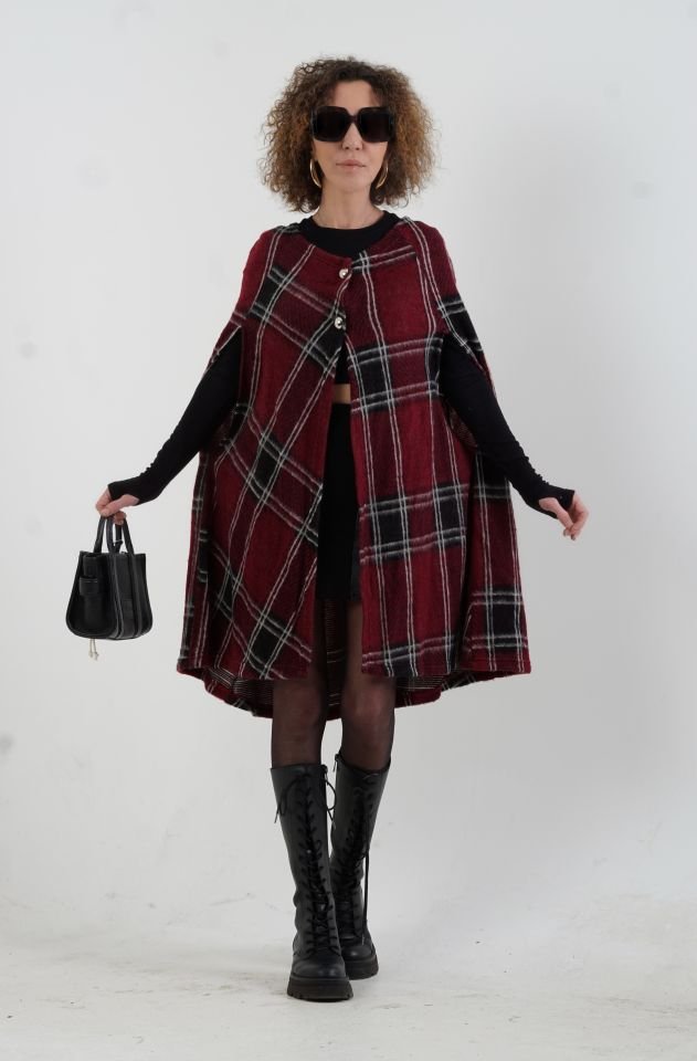 Bordo Ekoseli Pelerin