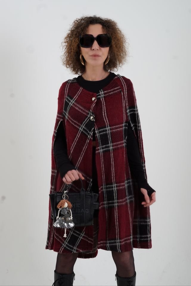 Bordo Ekoseli Pelerin