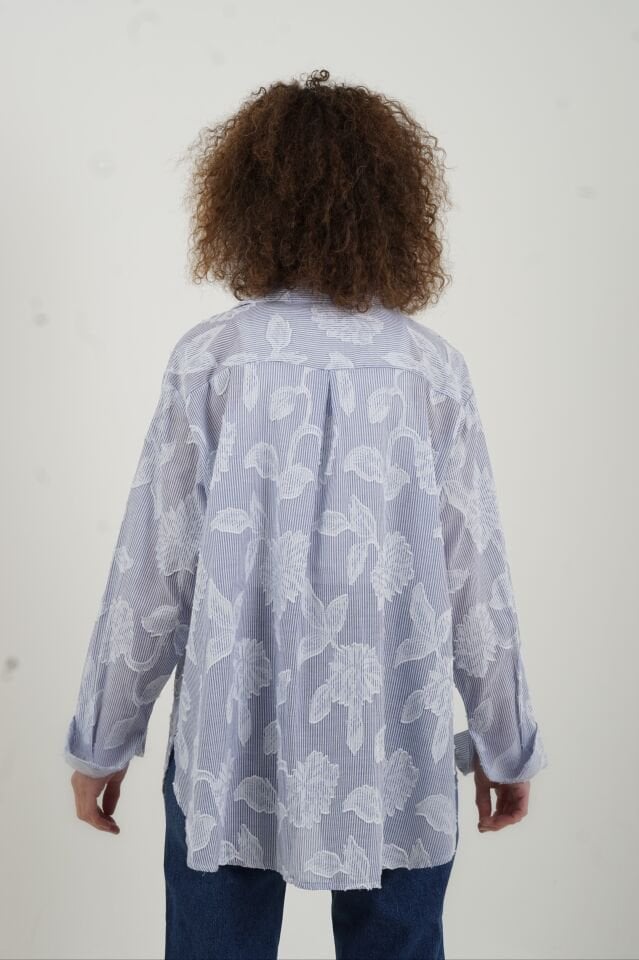 Mavi Çizgili Devore İthal Gömlek