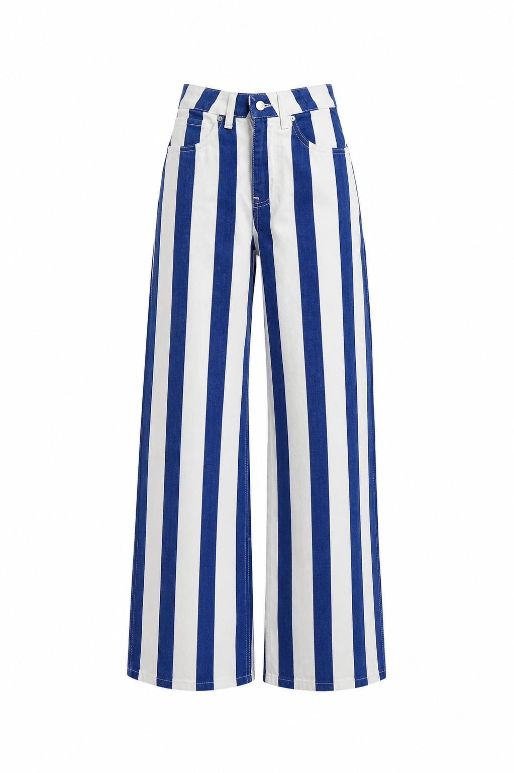 Mavi Çizgili Palazzo Denim Pantolon