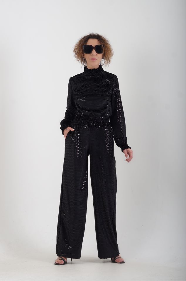 Siyah Payetli Crop Bluz