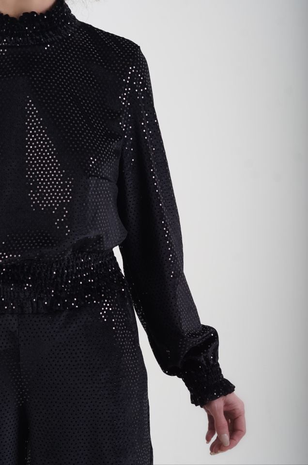 Siyah Payetli Crop Bluz