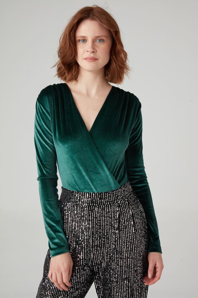 Kadife Bodysuit ZÜMRÜT YEŞİLİ - M