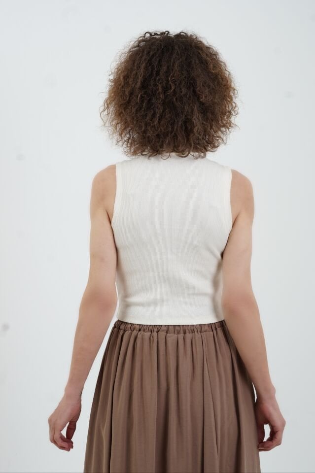 Krem Parlak Taşlı Croptop