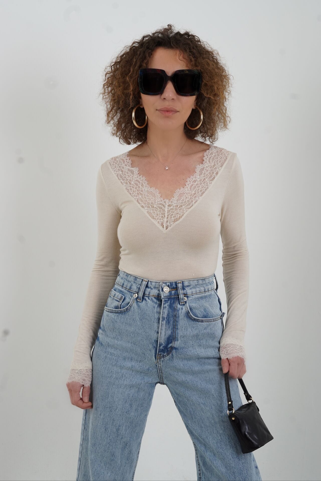 Taş Dantelli Kaşmir Bluz