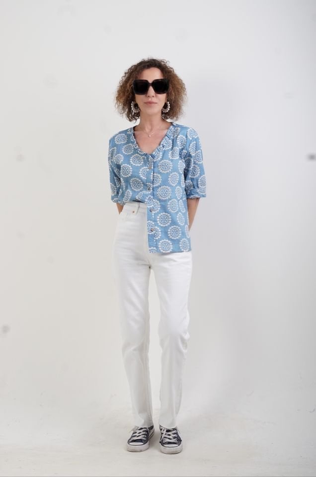 Ekru Paçası Dikişsiz Mom Fit Jean Pantolon