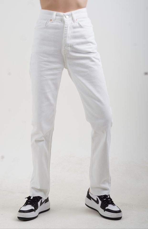 Ekru Paçası Dikişsiz Mom Fit Jean Pantolon