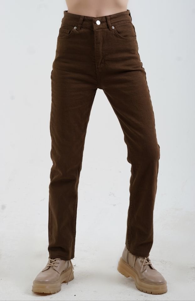Kahve Paçası Dikişsiz Mom Fit Jean Pantolon