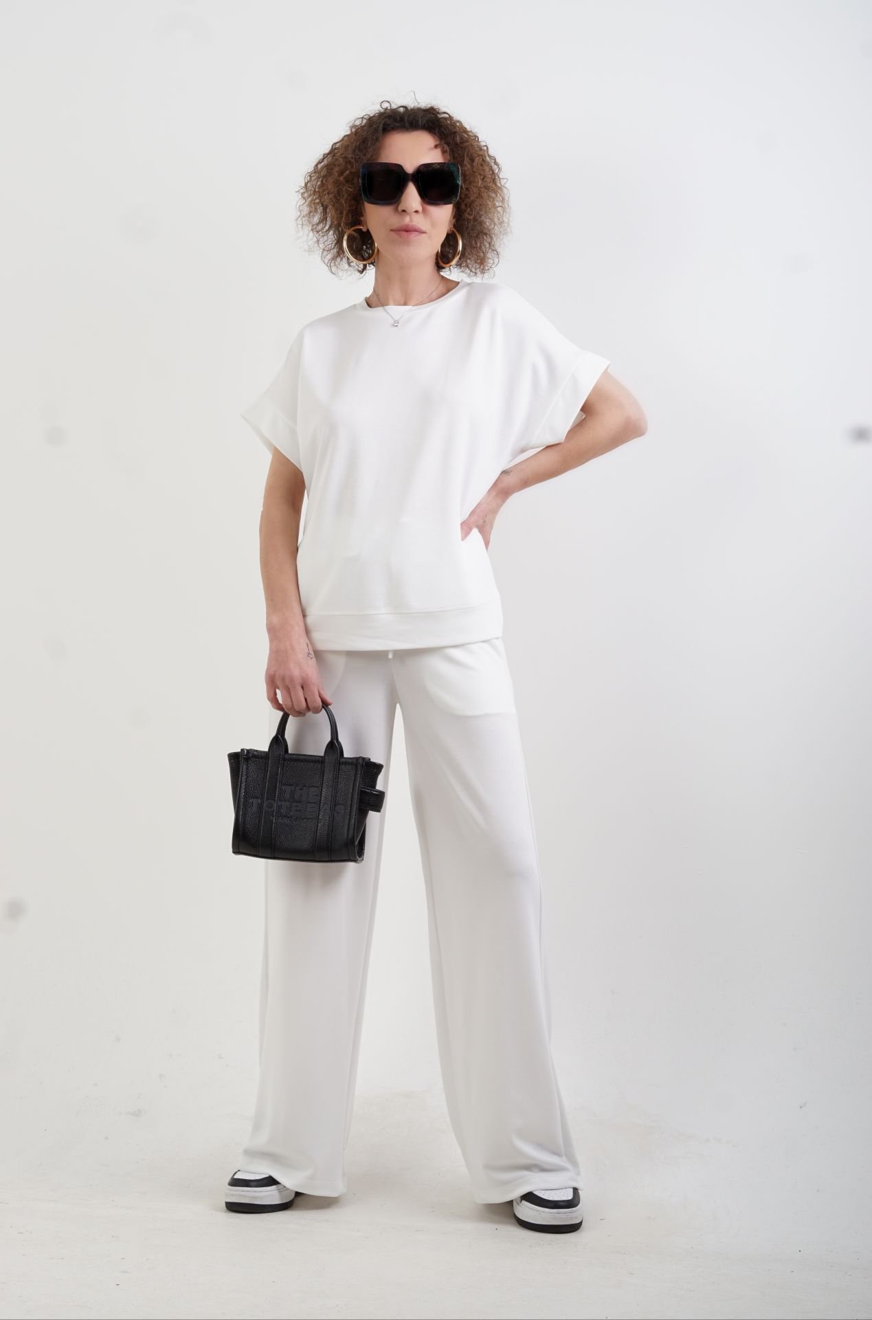 Ekru Modal Pike O Yaka Tshirt Pant Eşofman Takım