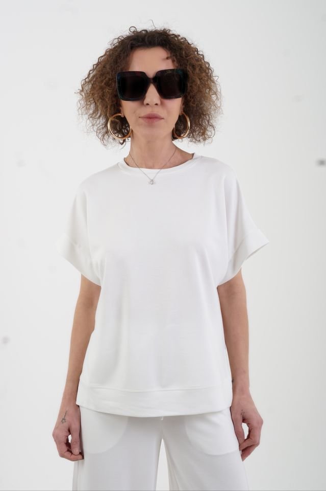 Ekru Modal Pike O Yaka Tshirt Pant Eşofman Takım