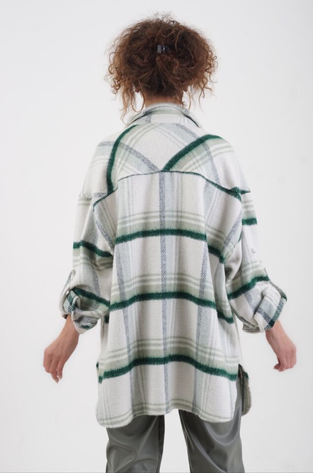 Zümrüt Yeşil Ekose Oversize Kaşe Oduncu Gömlek