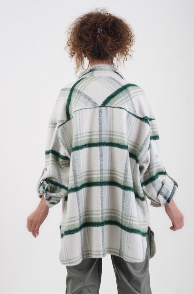 Zümrüt Yeşil Ekose Oversize Kaşe Oduncu Gömlek