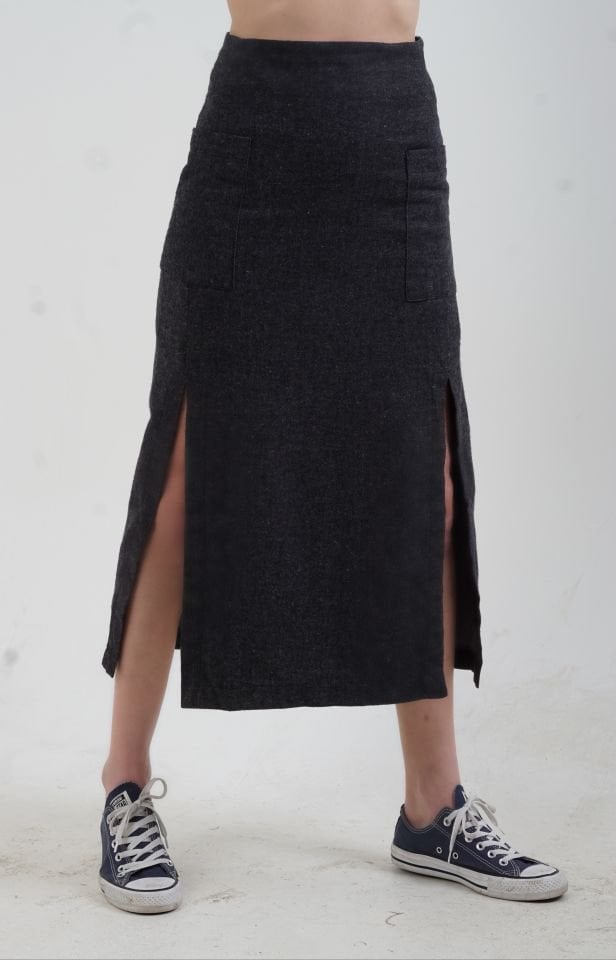 Antrasit Yırtmaçlı Kaşe Etek