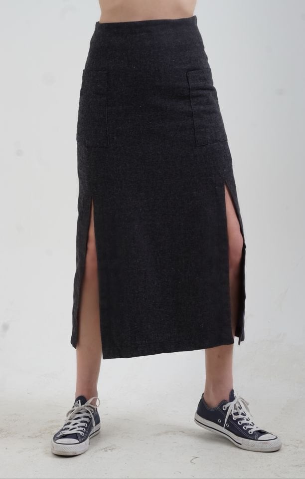 Antrasit Yırtmaçlı Kaşe Etek
