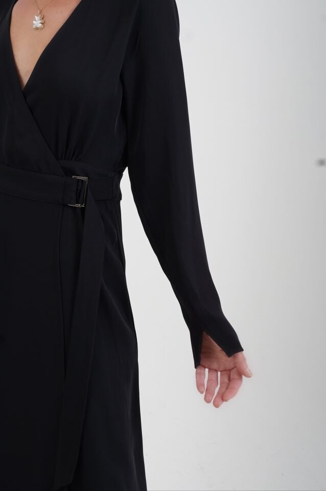 Beli Kuşaklı Kruvaze Elbise