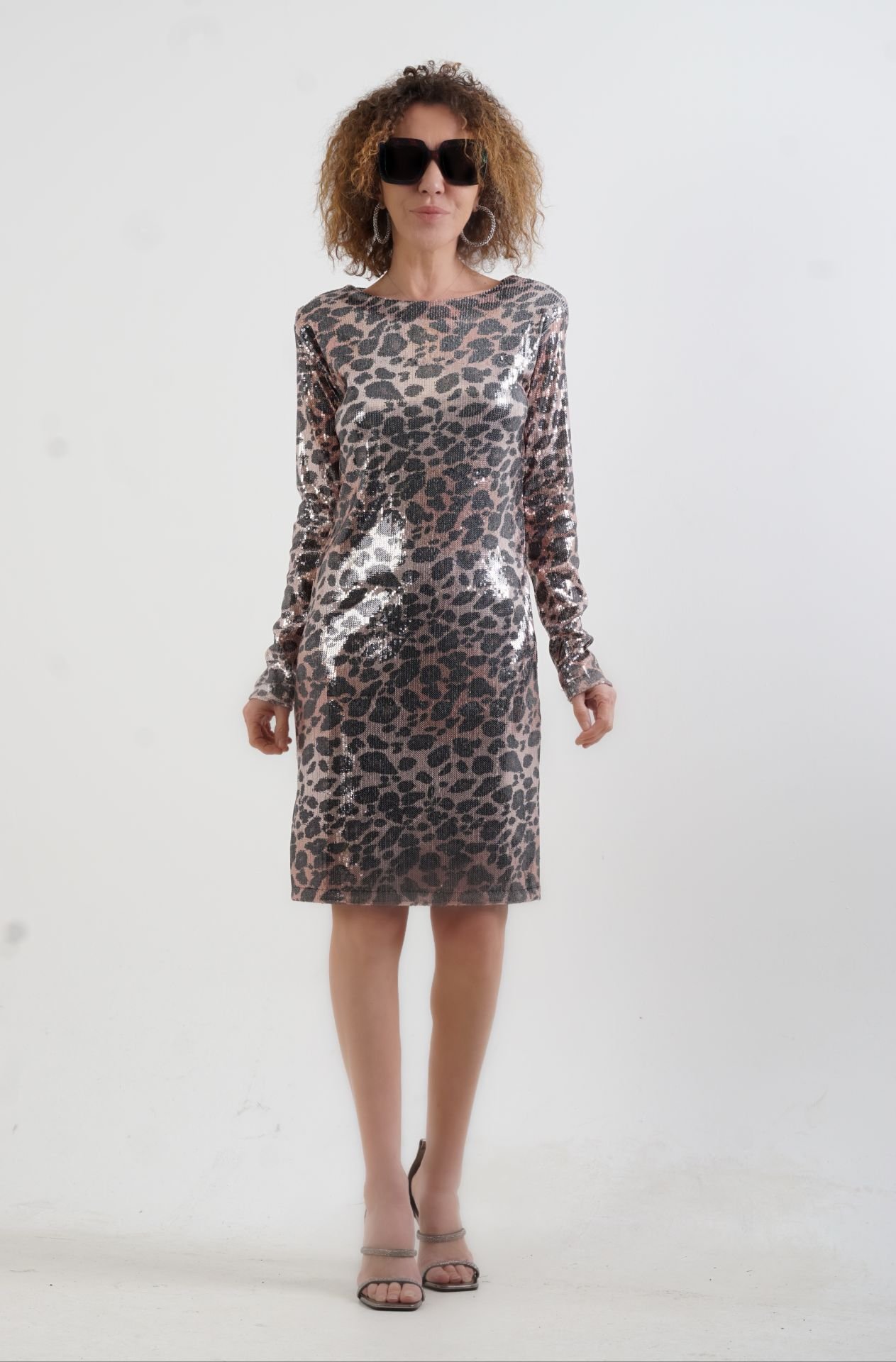 Leopar Pul Payetli Elbise