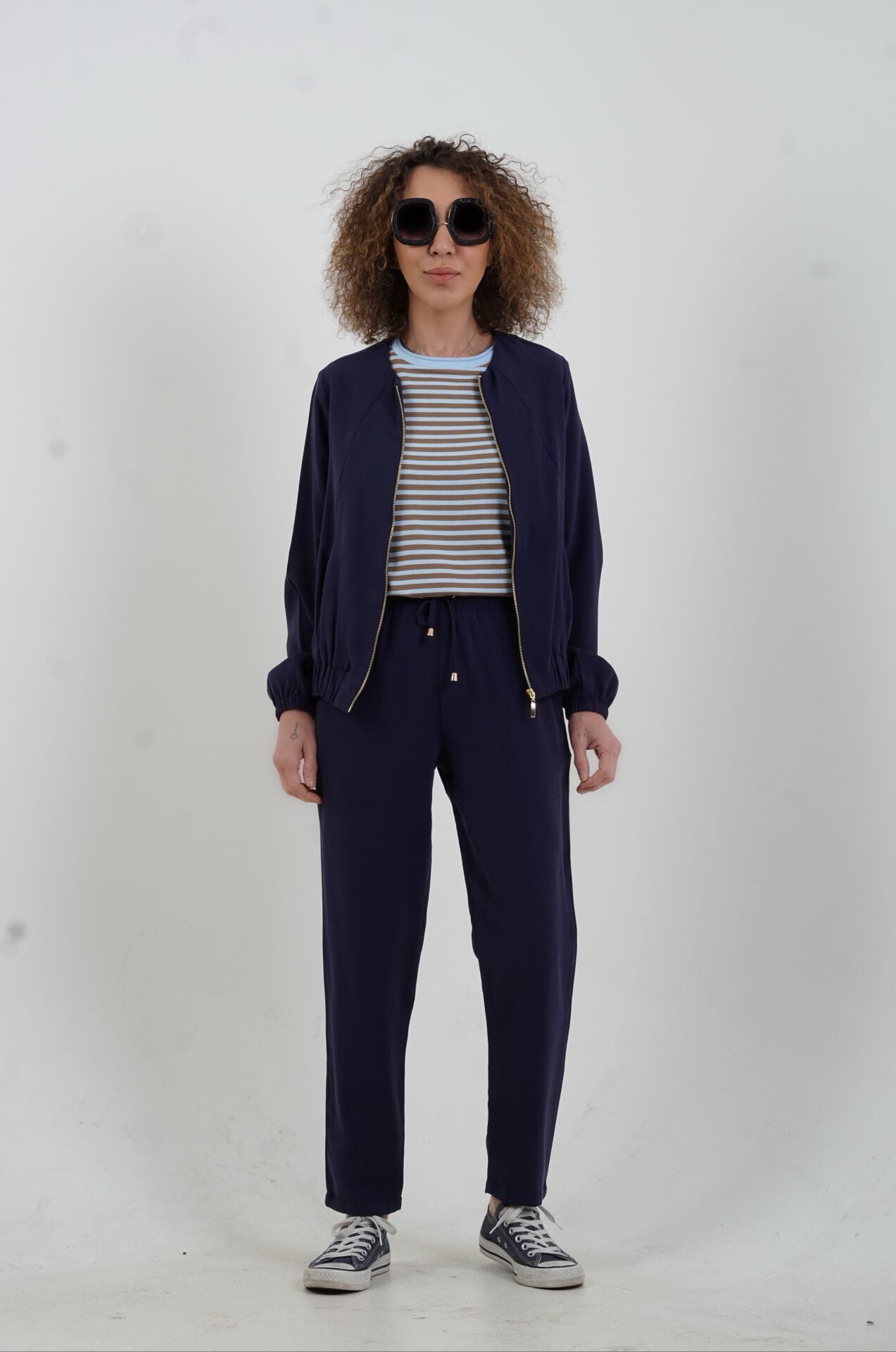 Lacivert Tensel Fermuarlı Ceket Pantolon Takım