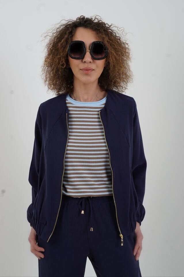 Lacivert Tensel Fermuarlı Ceket Pantolon Takım