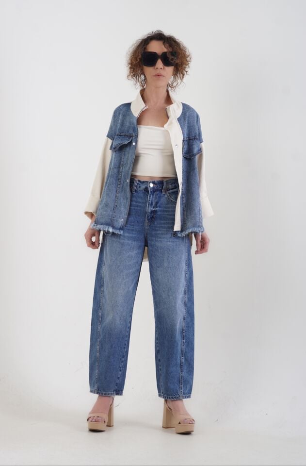 Naturel Denim Detaylı Ceket