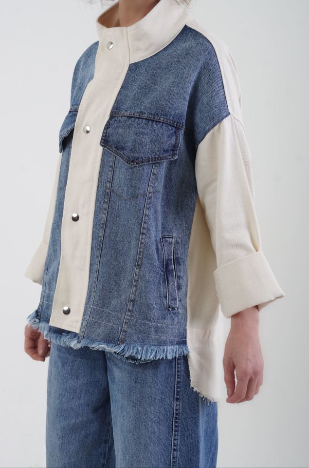 Naturel Denim Detaylı Ceket