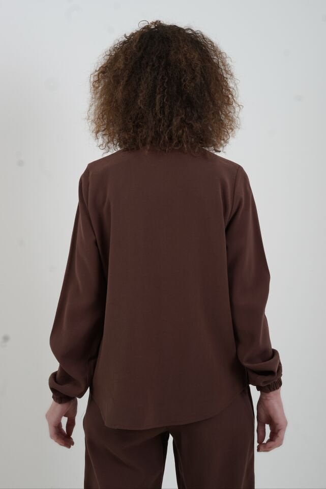 Kahve Tensel Fermuarlı Ceket Pantolon Takım