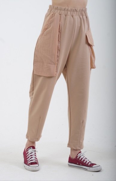 Cep Detaylı Eşofman Pantolon BEJ - S