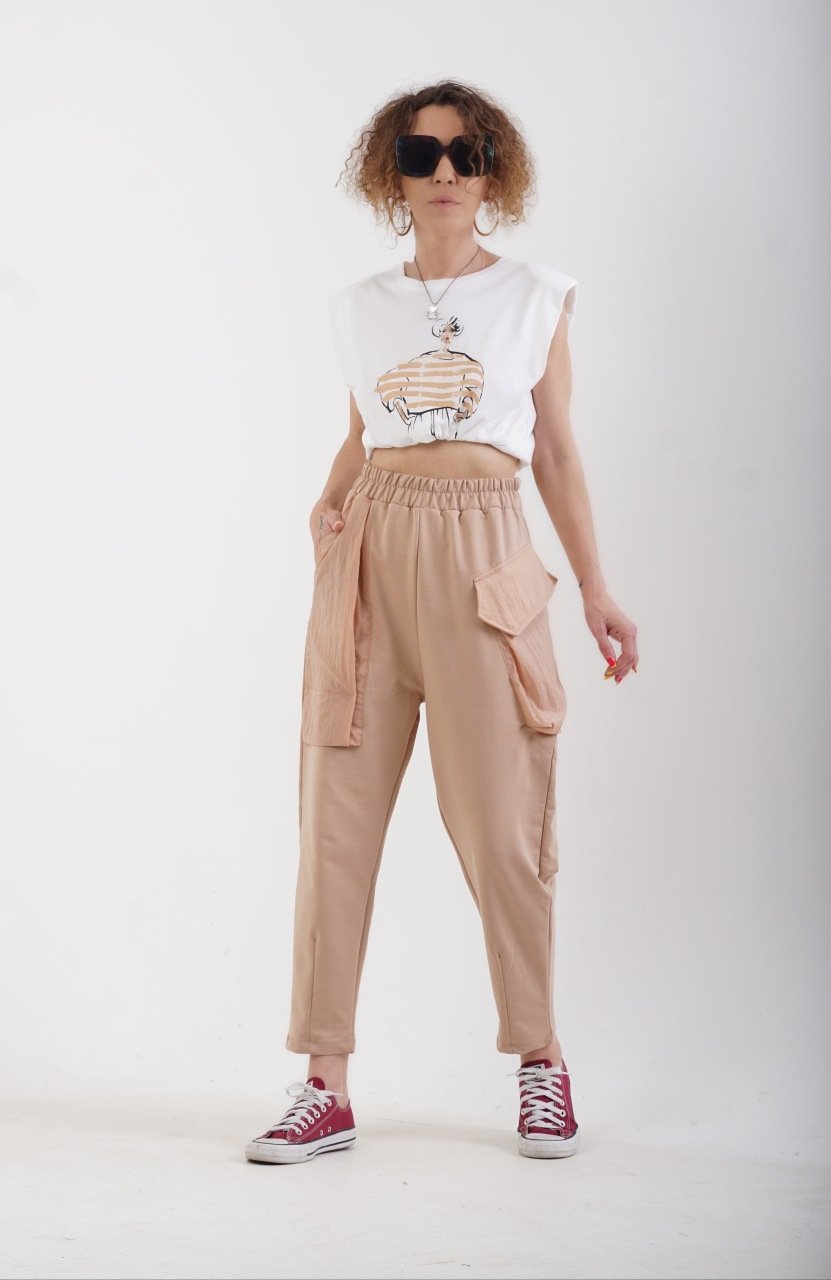 Cep Detaylı Eşofman Pantolon BEJ - S