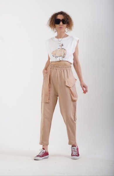 Cep Detaylı Eşofman Pantolon BEJ - S