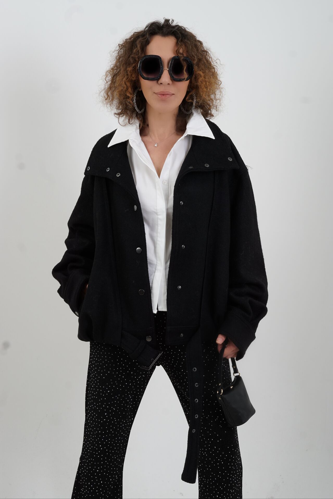 Siyah Arkası Pileli Bomber Ceket