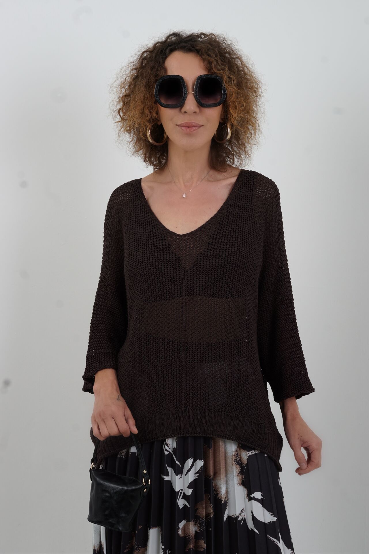 Koyu Kahve Sofistik V Yaka Triko