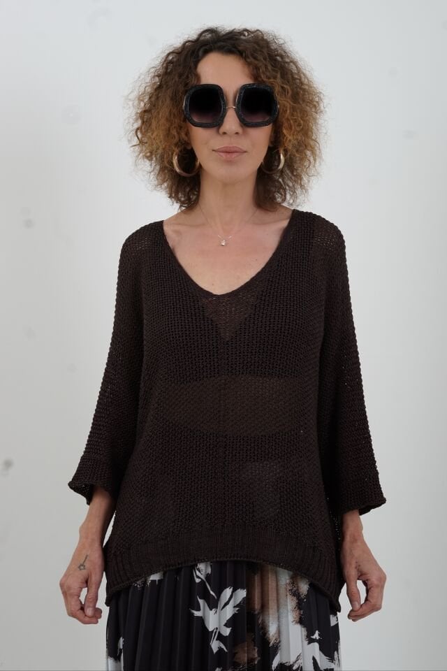 Koyu Kahve Sofistik V Yaka Triko