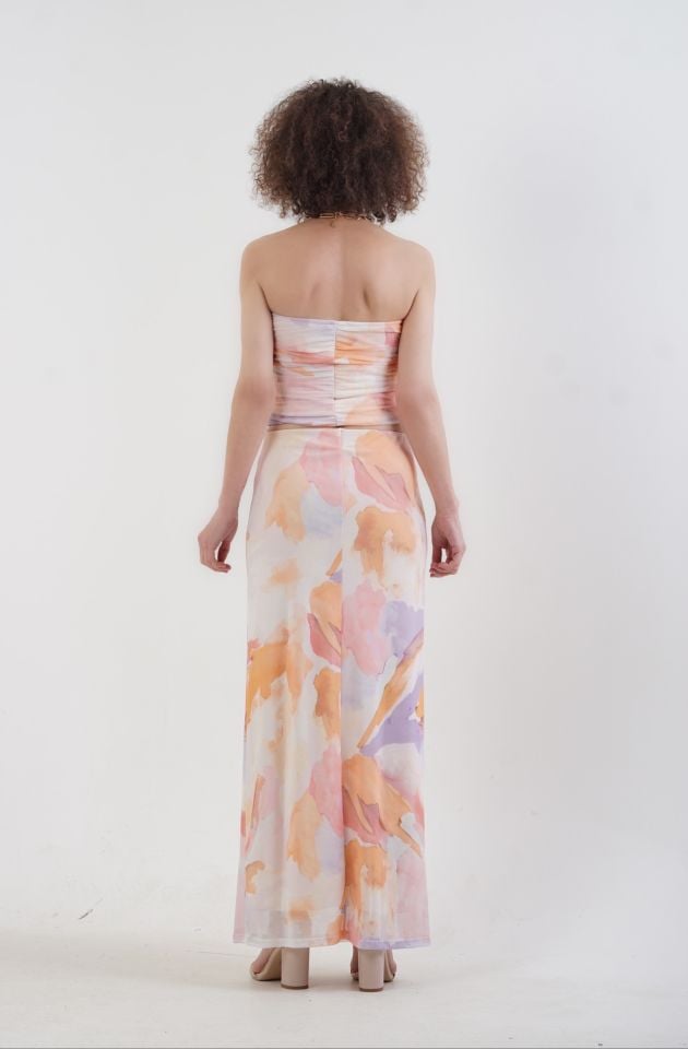 Pastel Desenli Maxi Tül  Etek