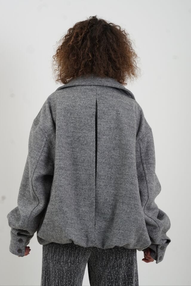 Gri Melanj Arkası Pileli Bomber Ceket