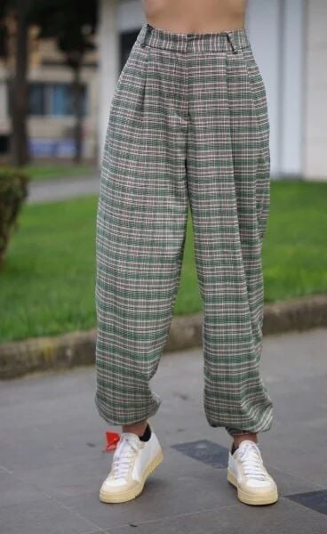 Ekose Desen Şalvar Pantolon