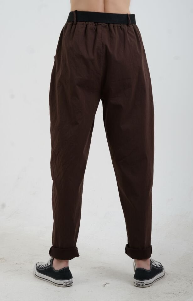 Kahve Kemerli Likralı Pantolon