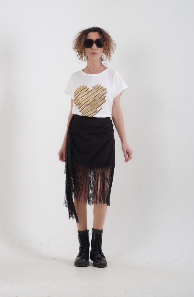 Ekru Gold Kalp Baskılı Tshirt