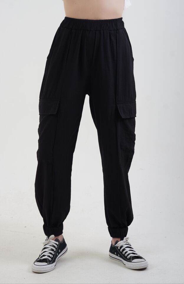 Siyah Kargo Cepli Jogger Pant