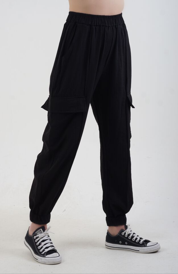 Siyah Kargo Cepli Jogger Pant