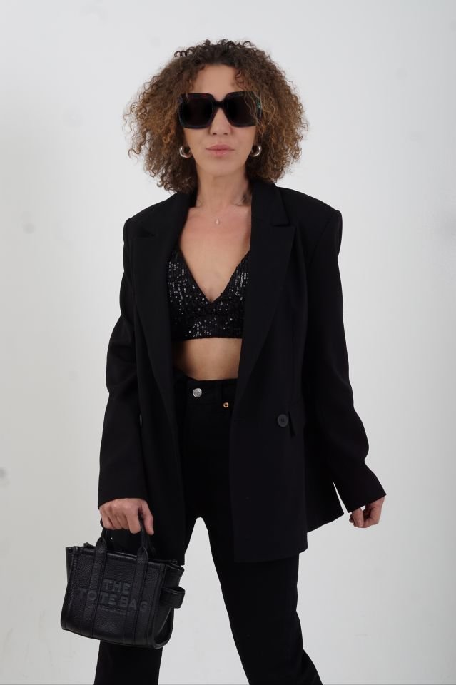 Siyah Pul Payetli Pedli Büstiyer