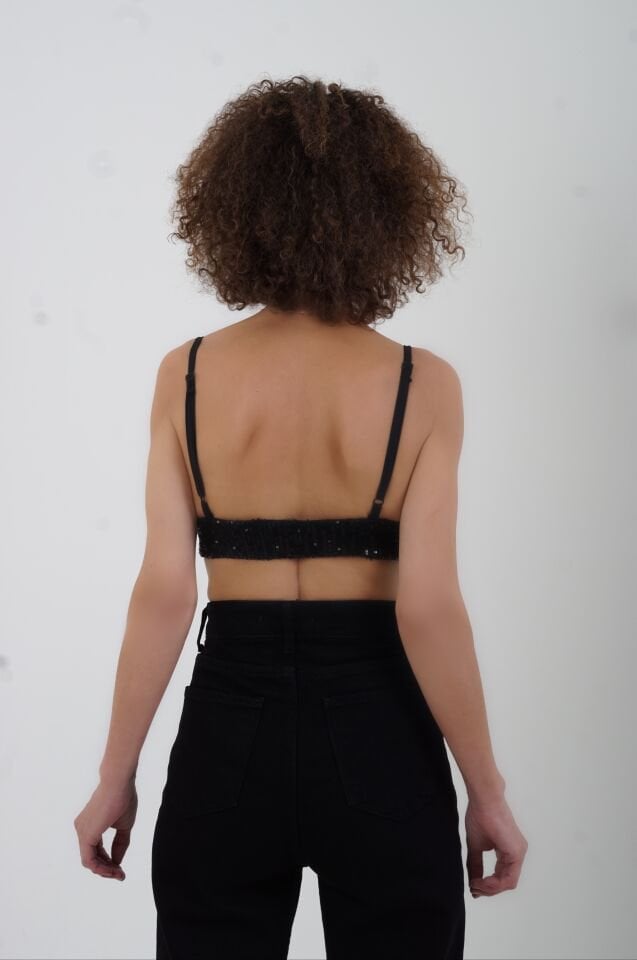 Siyah Pul Payetli Pedli Büstiyer