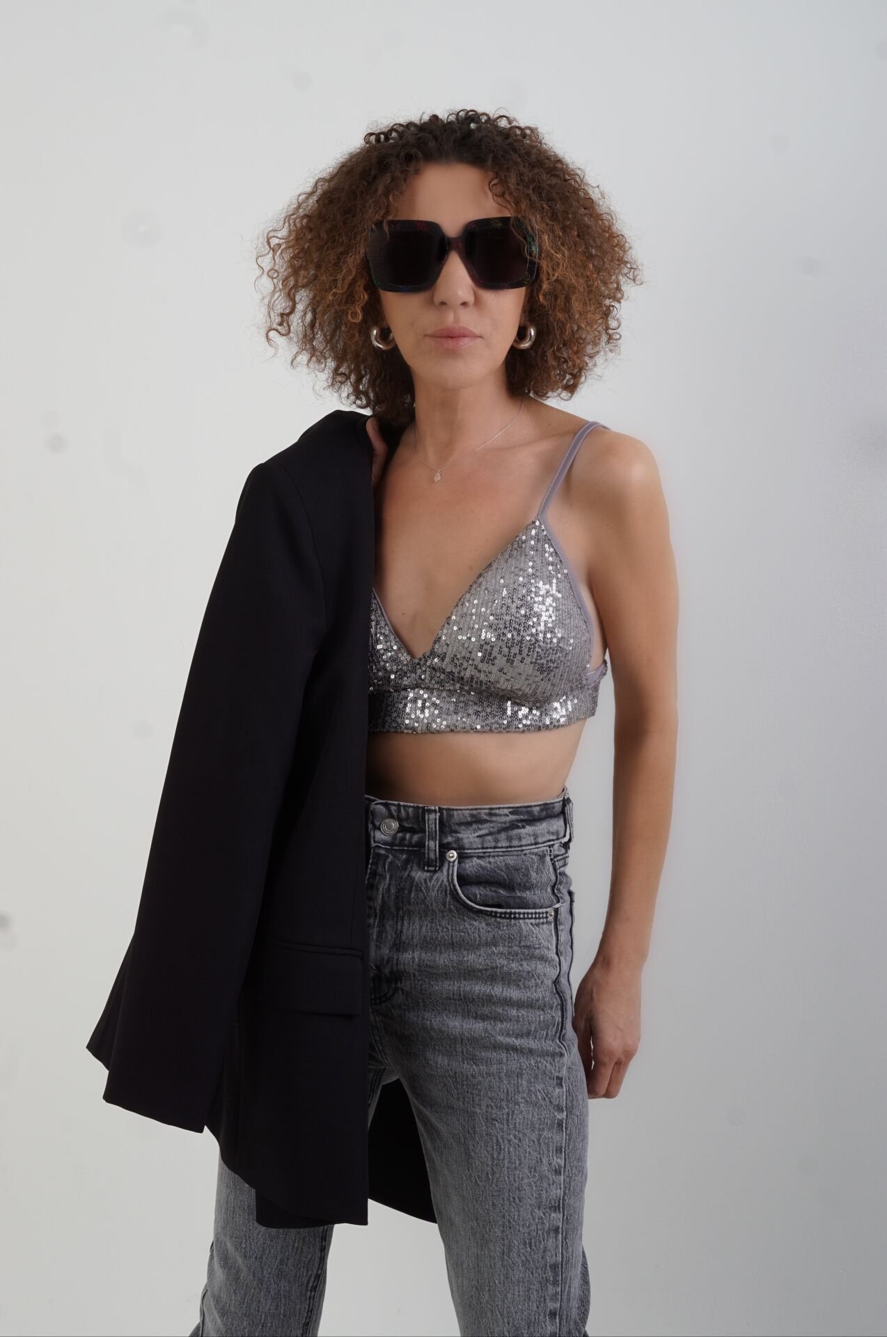 Gri Pul Payetli Pedli Büstiyer