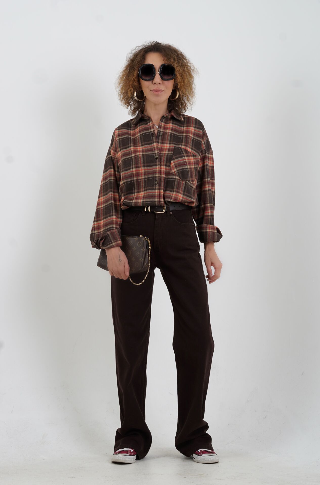 Kahve Yüksek Bel Straight Denim  Pantolon