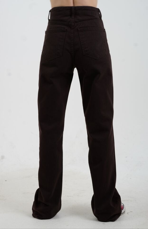 Kahve Yüksek Bel Straight Denim  Pantolon